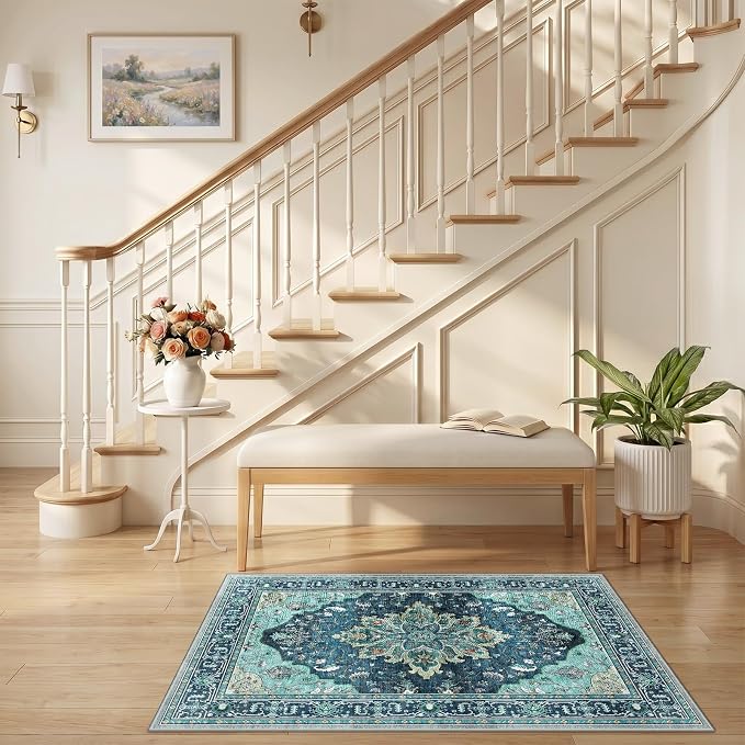 RELEANY Area Rugs Small 2'6"x4' Washable Non-Slip, Floral Vintage Distress - Image 2