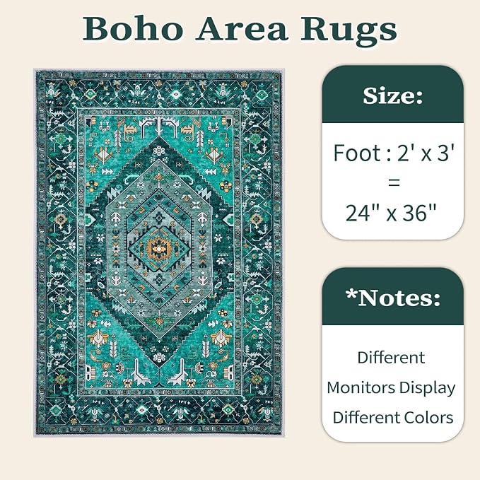 SERISSA Boho Rugs for Entryway, 2x3 Teal Entryway Rug Non-Slip Washable Small - Image 6