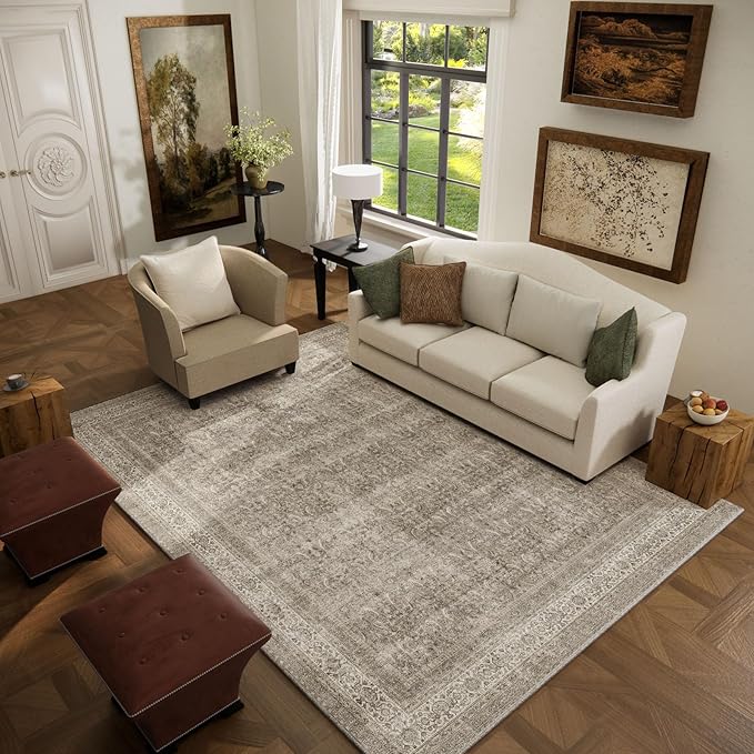 Washable Area Rugs for Living Room: 5x7 Bedroom Rug Boho Vintage Area Rug Stain - Image 2