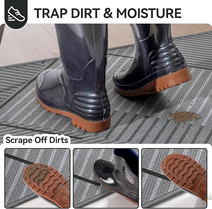 Front Door Mat 31''x47'', Non Slip Absorbent Dirt Resist Washable Low-Profile - Image 2