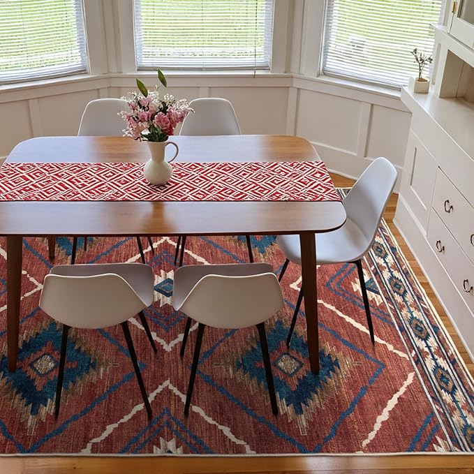 Area Rug 5x7 Rug Machine Washable Non-Slip Low Pile Print Pattern Western Rug - Image 5