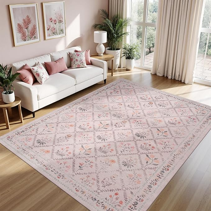 DCX Washable 4x6 Pink Floral Rug - Image 2