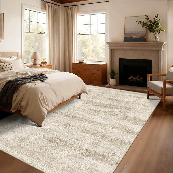 Latte&Fog 5x7 Area Rugs for Living Room, Vintage Beige Washable Rug, Boho - Image 4