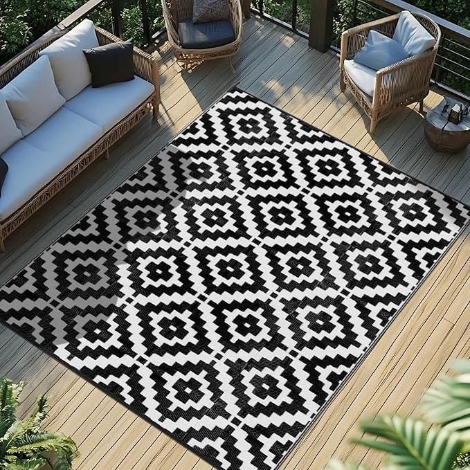 Favoyard Outdoor Rug 5x8 ft Waterproof Reversible Patio Plastic Straw Rugs by OutdoorFurnitureAccessories