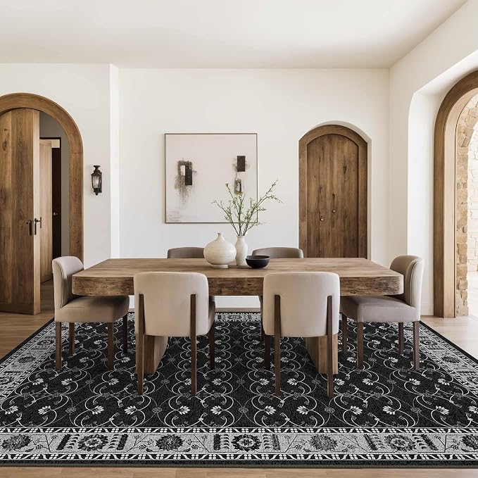 Rugxara 8x10 Washable Area Rug for Living Room, Extra Large Black Vintage Boho - Image 3