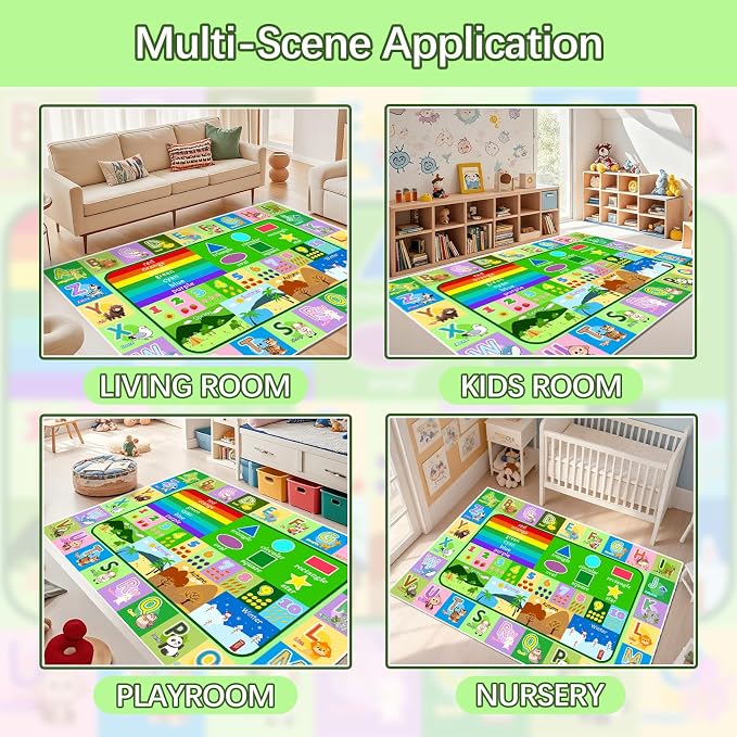 Kids Rugs for Playroom, 6x8 Ft Large Educational ABC Rug - Image 6