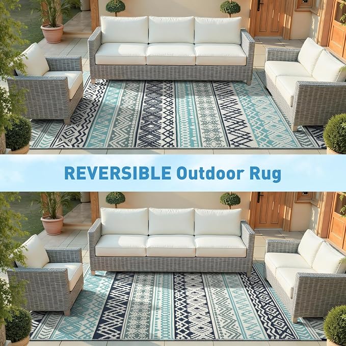 MontVoo Outdoor Rug Carpet 8x10 Waterproof-Patio Rug Mat Reversible RV Camping - Image 7