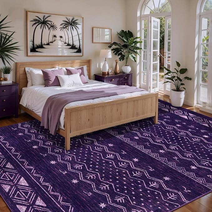 SERISSA 5x7 Area Rugs for Living Room, Washable Non-Slip Purple and White Boho - Image 2