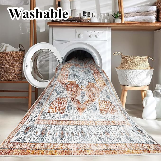 CHAMPLANT Area Rug 6x9 Washable Rug Tangerine Vintage Traditional Floor Cover - Image 3