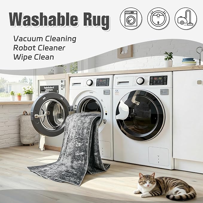 Area Rug 10x14 Living Room Rug Washable: No-Slip Abstract Soft Thin Large Deep - Image 2