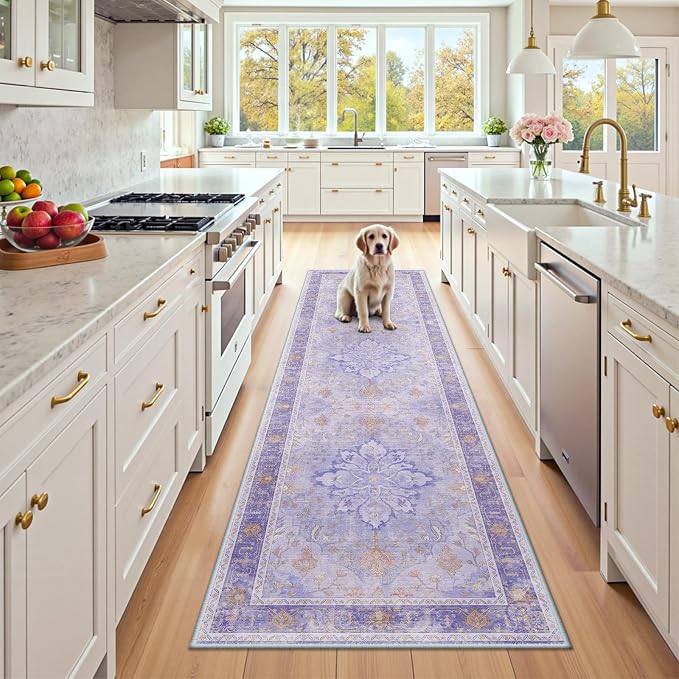 RELEANY Area Rugs Runner 2'6"x8' Washable Non-Slip, Floral Vintage Distress by RELEANY