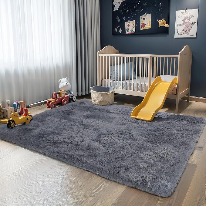 KICHOWUA 6x9 Grey Fluffy Shag Rug - Image 6