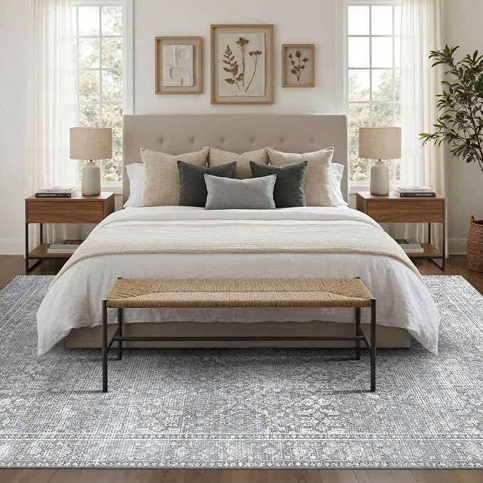 Latte&Fog 6x9 Area Rugs for Living Room, Large Vintage Grey Washable Rug - Image 2