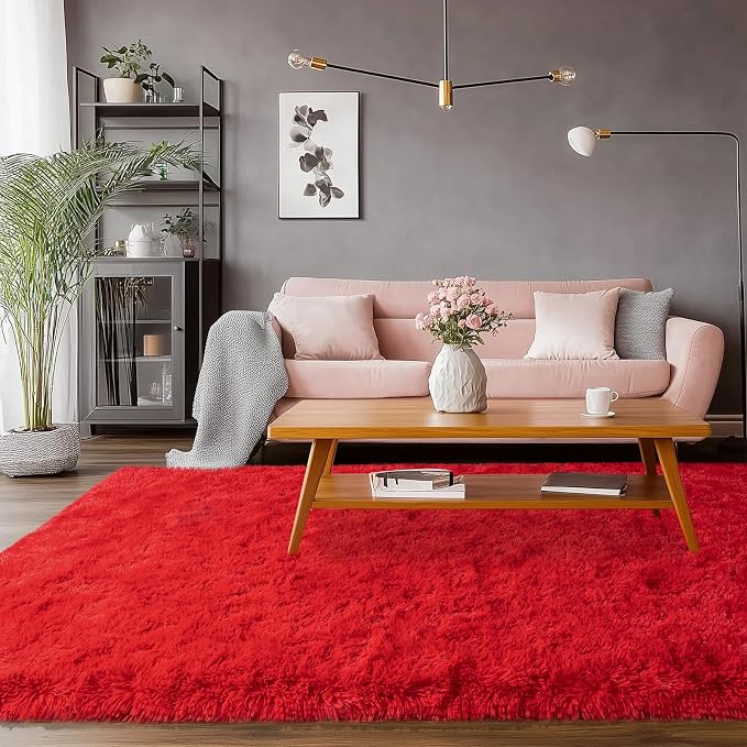 Red Rug 8x10 Carpet for Living Room, Soft Large Shag Rugs for Bedroom, Fluffy - Image 6