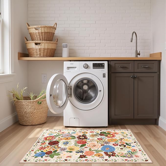 2x4 Entryway Runner Rugs Blush Beige, Non Slip Washable Rugs - Image 4