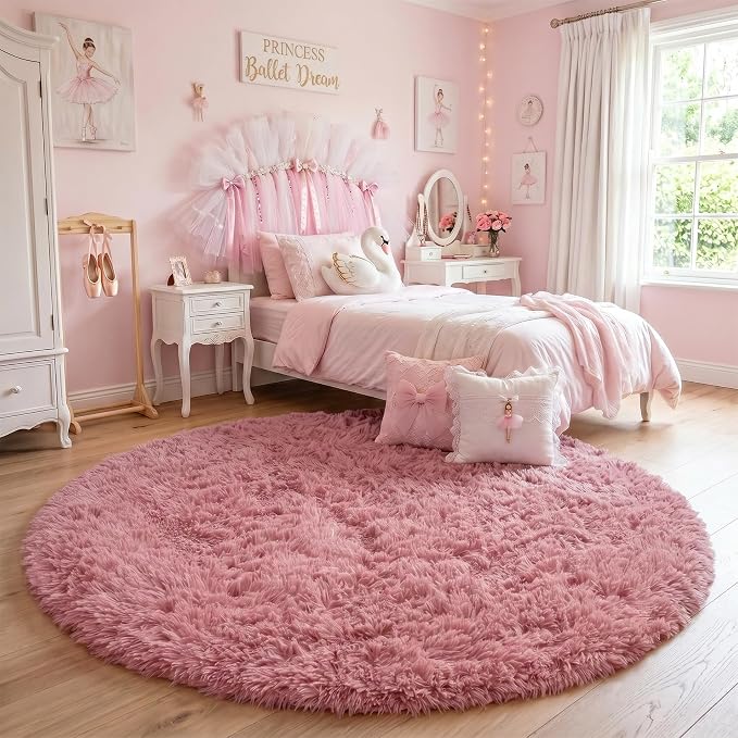 Blush Round Rug 6Ft for Bedroom, Fluffy Fuzzy Plush Circle Area Rugs for Baby - Image 8