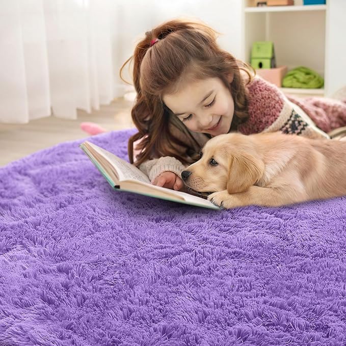 OLANLY Purple Round Rugs for Bedroom - Image 5