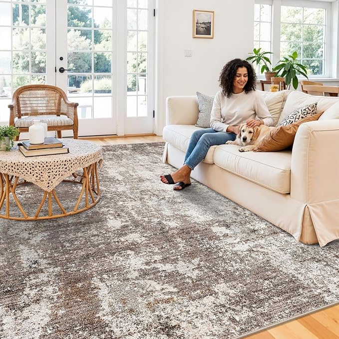 10x10 Square Living Room Area Rug – Washable Non-Slip Modern Large Rug - Image 3