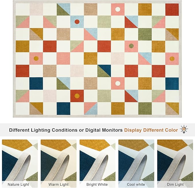 Terrug Multicolored Geometric Checkered Rug - Image 7