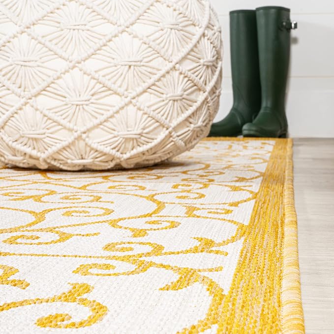 JONATHAN Y Vintage Filigree Indoor Outdoor Area Rug 9X12 Cream/Yellow, Madrid - Image 8