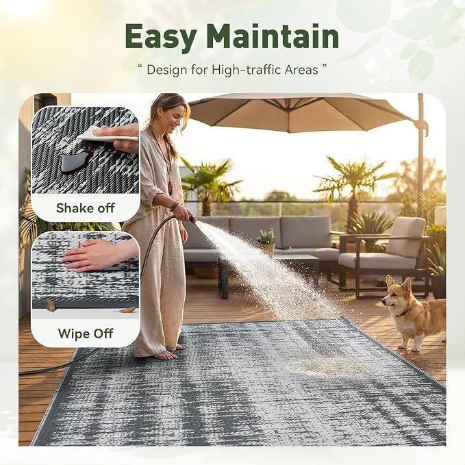 MontVoo Outdoor Rug Waterproof 6x9 ft Outdoor Carpet Patio Rug Mat Reversible - Image 9
