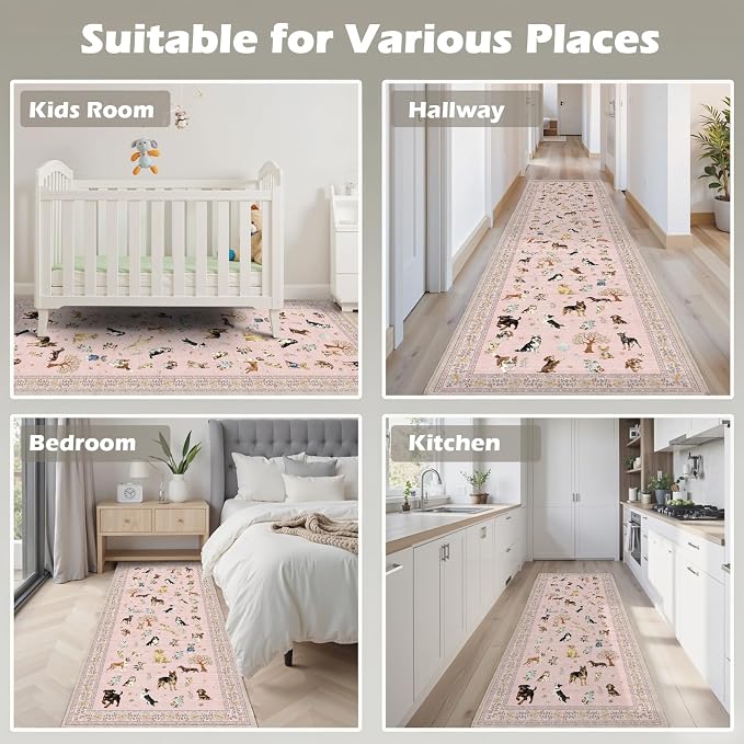 Pink Floral Dog Rug Runner, 2x4 Washable Kitchen Mat Ultra-Thin Soft, Non-Slip - Image 4