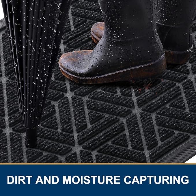 Smiry Front Door Mat Outside Entrance, Heavy Duty Sturdy Natural Rubber Doormat - Image 2