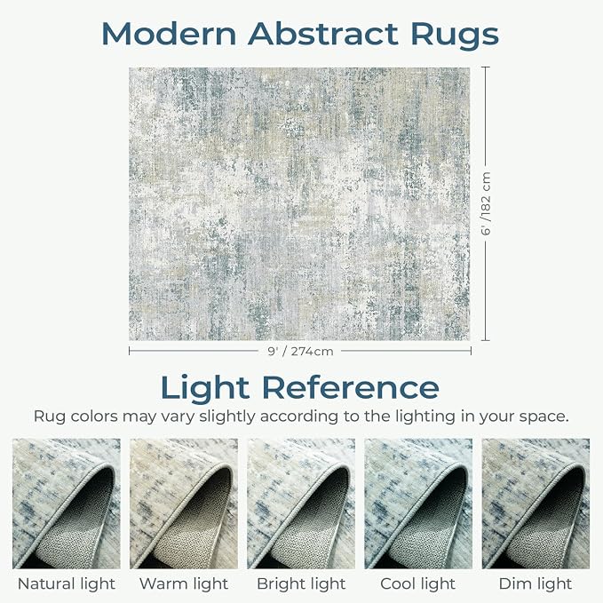 Area Rug 6x9 Washable Rugs for Living Room Blue Beige, Modern Abstract Non-Slip - Image 2