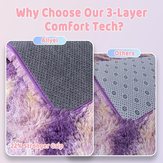 Shag Rugs for Living Room 9x12, Ultra Soft Abstract Purple Big Fuzzy Rugs for - Image 6