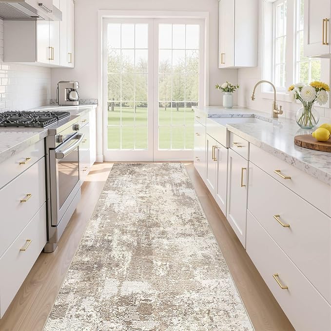 Runner Rug Kitchen Washable Rugs: 3x8 Non-Slip Abstract Soft Modern Stain by LOONGRUG