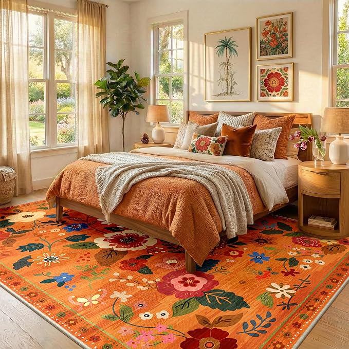 RELEANY Floral 8x10 Area Rugs Washable Print Boho Cute Carpet Non Slip Flower - Image 2