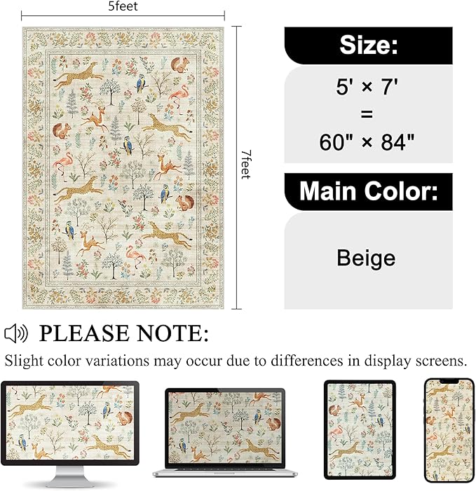 DUKINO 5x7 Rug, Washable Animal Living Room Rug - Image 2