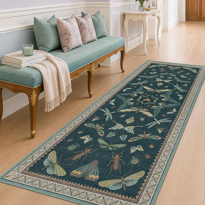 Hazo Haus Green Boho Runner Rug 3x8, Foldable Washable Carpet by HazoHaus