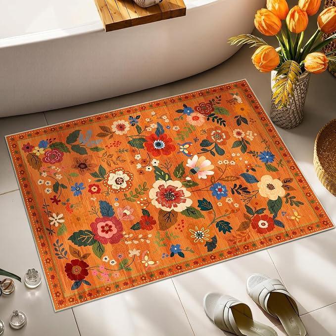 RELEANY Floral 2x3 Area Rugs Washable Print Boho Cute Carpet Non Slip Flower - Image 2
