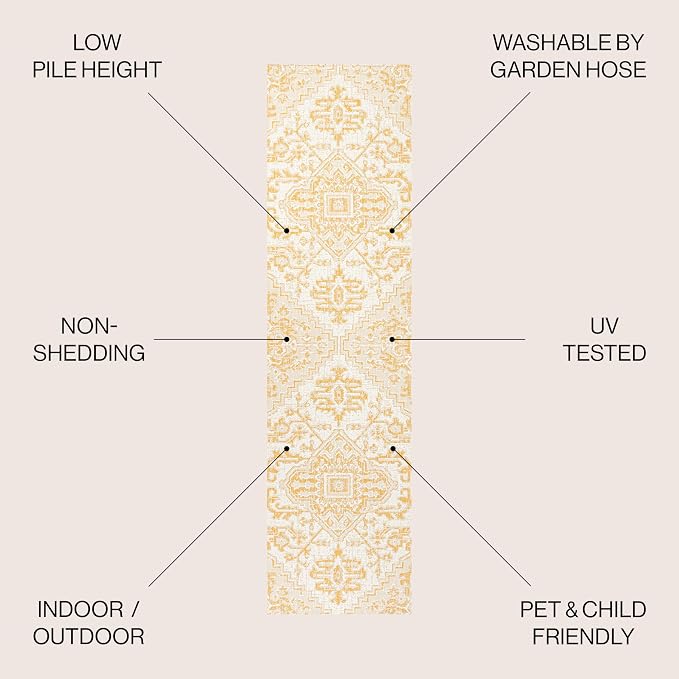 JONATHAN Y Boho Medallion Indoor Outdoor Runner Rug 2X10 Cream/Yellow, Estrella - Image 2
