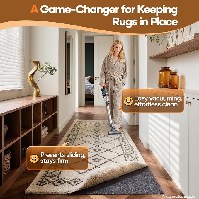 Veken Non Slip Cushioned Runner Rug Pad Gripper 2 x 12 Ft, Felt and Silicone - Image 2