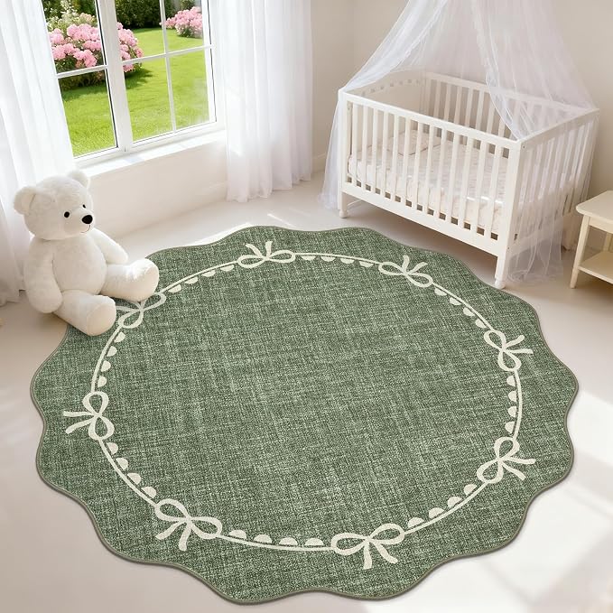GarveeHome Scalloped Bow Rug for Living Room, 4ft Round Rugs Washable Solid - Image 2