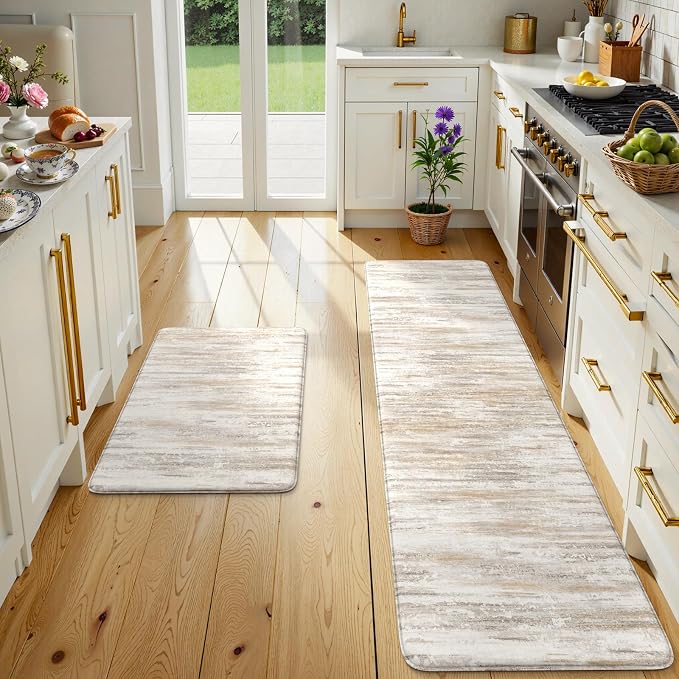 KIMODE Kitchen Anti Fatigue Mats, Farmhouse Abstract Kitchen Rugs Sets of 2 by StayinComfortCookwithJoy
