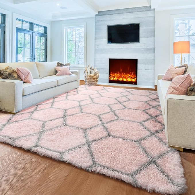 ONASAR 5x7 Area Rugs for Living Room Bedroom, Fluffy Pink and Grey Throw Rug - Image 6