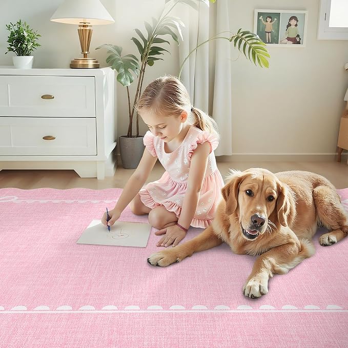 GarveeHome Scalloped Bow Rug for Living Room, Solid Pink Rug for Dorm, Washable - Image 8
