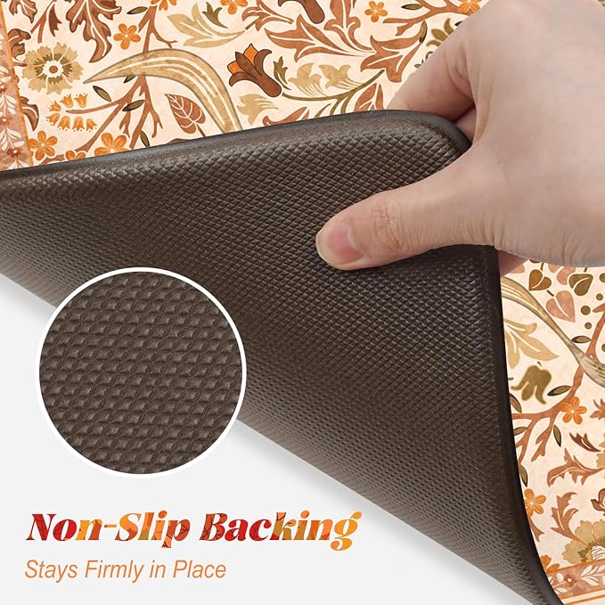 Collive Fall Orange Floral Kitchen Mats, Cushioned Anti Fatigue Kitchen Rug Set - Image 4