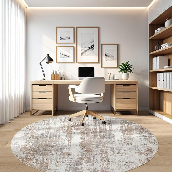 Round Rug Living Room Rugs: 5Ft Washable Circle Large Abstract Modern Soft - Image 8
