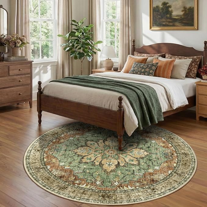 RELEANY Area Rugs Round 7ft Washable Non-Slip, Floral Vintage Distress - Image 2