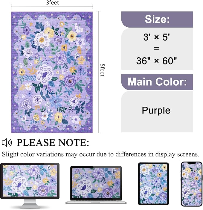 DUKINO 3x5 Area Rug, Floral Rugs - Image 2