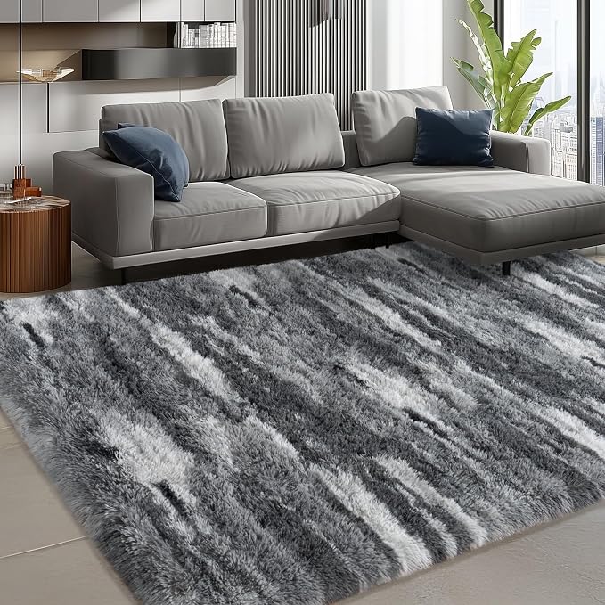 Shag Rugs for Bedroom, 4x6 Abstract Grey Soft Fuzzy Rugs for Living Room - Image 4