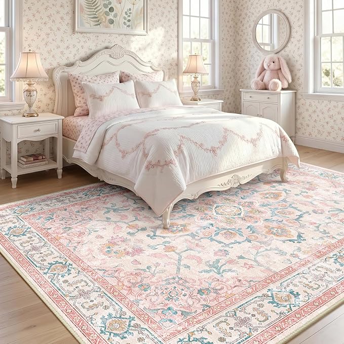 CAPALOCA Machine Washable Rugs Nursery Rug 9x12 Cute Girl Non Slip Low Pile - Image 2