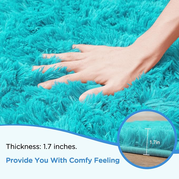 8x10 Teal Shag Area Rugs for Living Room, Large Fluffy Shaggy Rug for Bedroom - Image 5