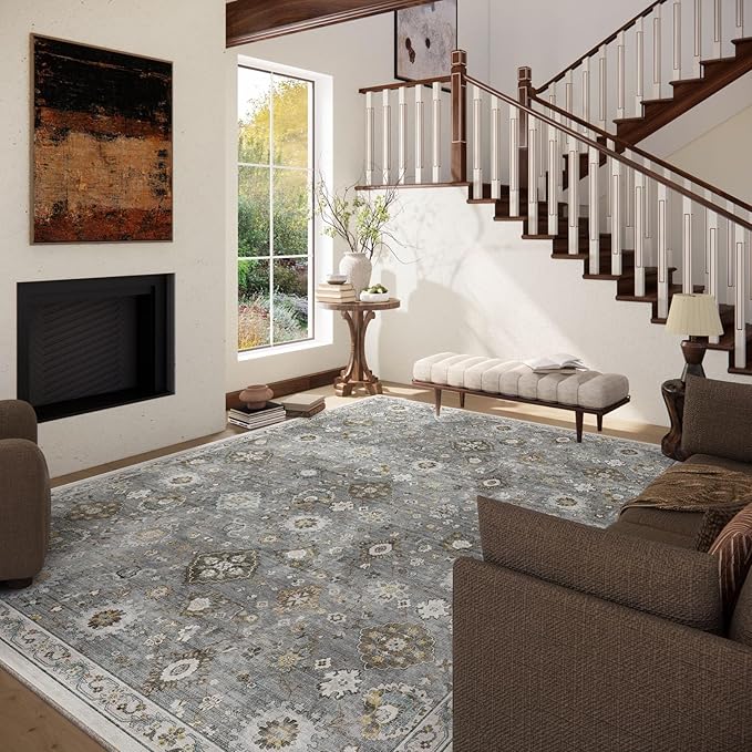 Machine Washable Rug for Living room: 5x7 Area Rugs Boho Vintage Rugs Stain - Image 3