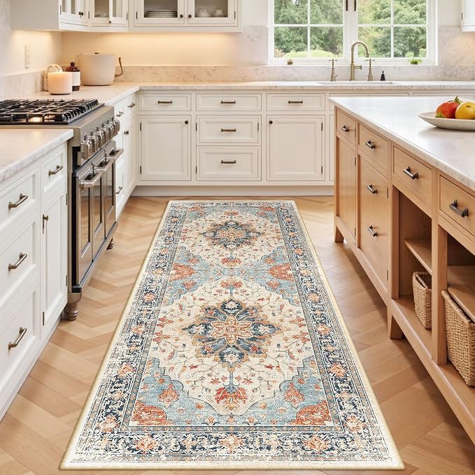 RELEANY Area Rugs Runner 3'x7' Washable Non-Slip, Floral Vintage Distress by RELEANY