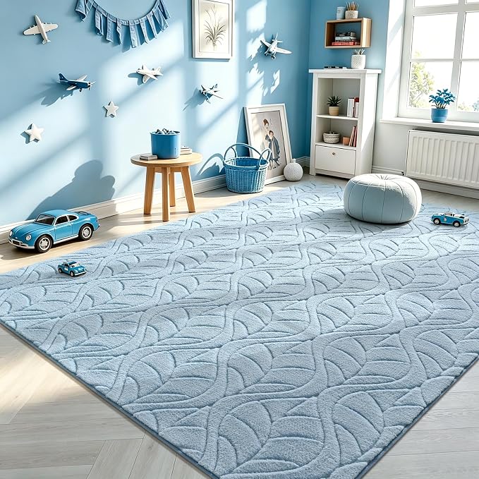 Macgace 6x9 Blue Area Rug, Soft Shag Carpet, Washable Living Room Rugs - Image 3